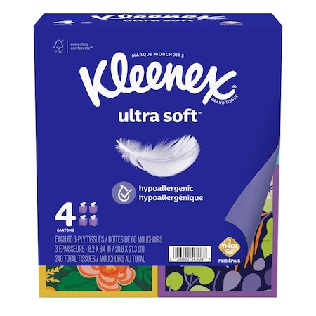 KLEENEX 54309 Kleenex Ultra Soft 60 ct Facial Tissue,PK4