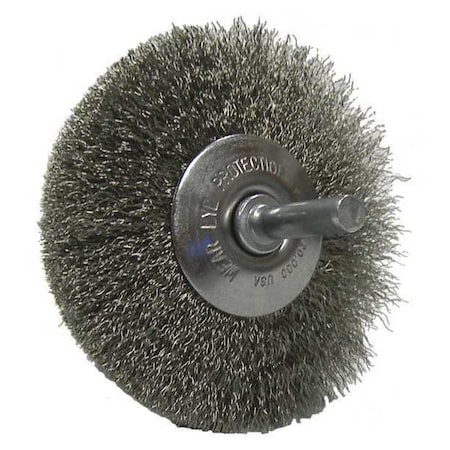 WEILER 17936 3" Stem-Mounted Concave Crimped Wire Wheel .006" SS Fill 1/4" Stem