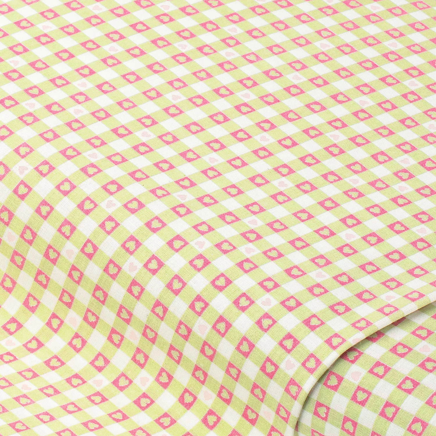 Baumwollstoff Karo/Herzchen Mona, lindgrün/rosa