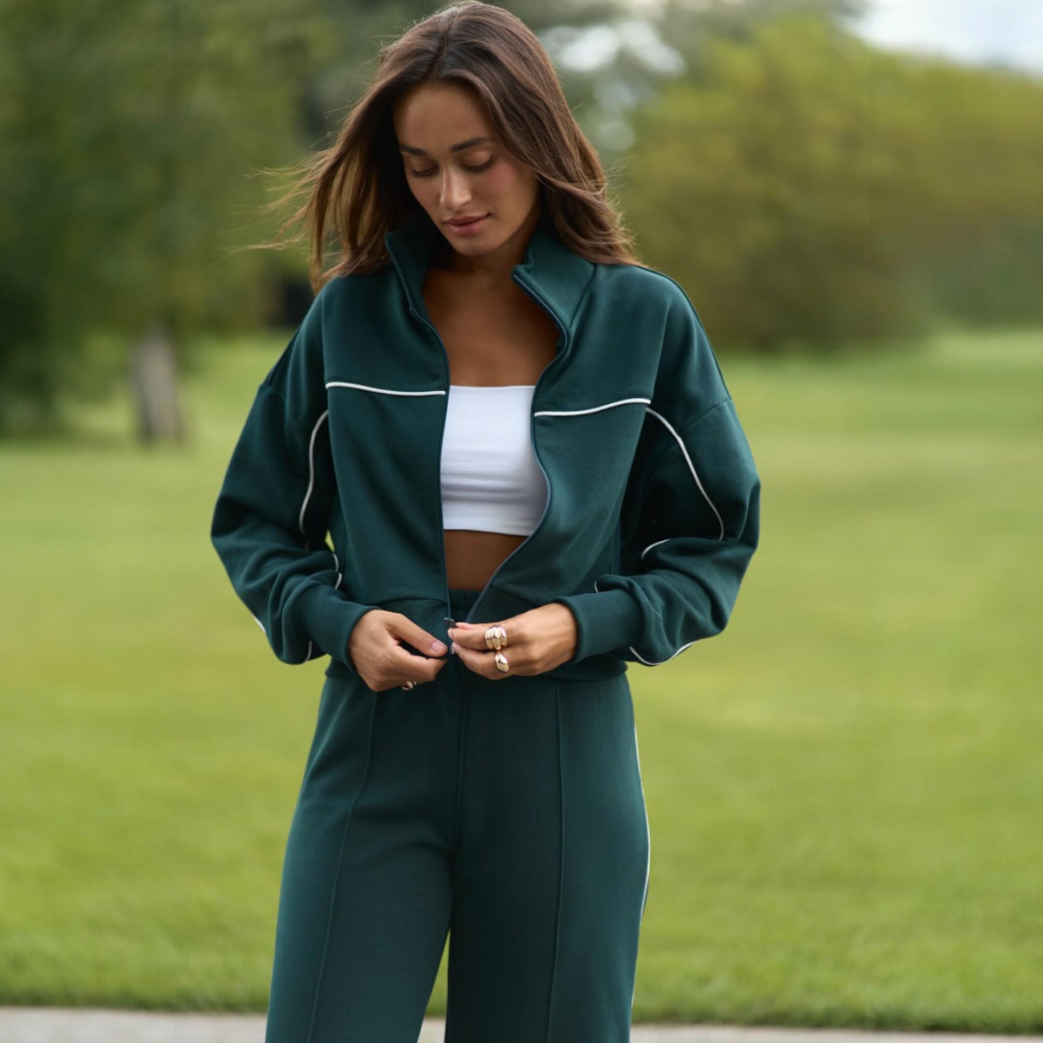 Tuta da donna con cerniera, felpa con cappuccio e pantaloni palazzo, set di abbigliamento da strada oversize in cotone, comoda tuta da salotto