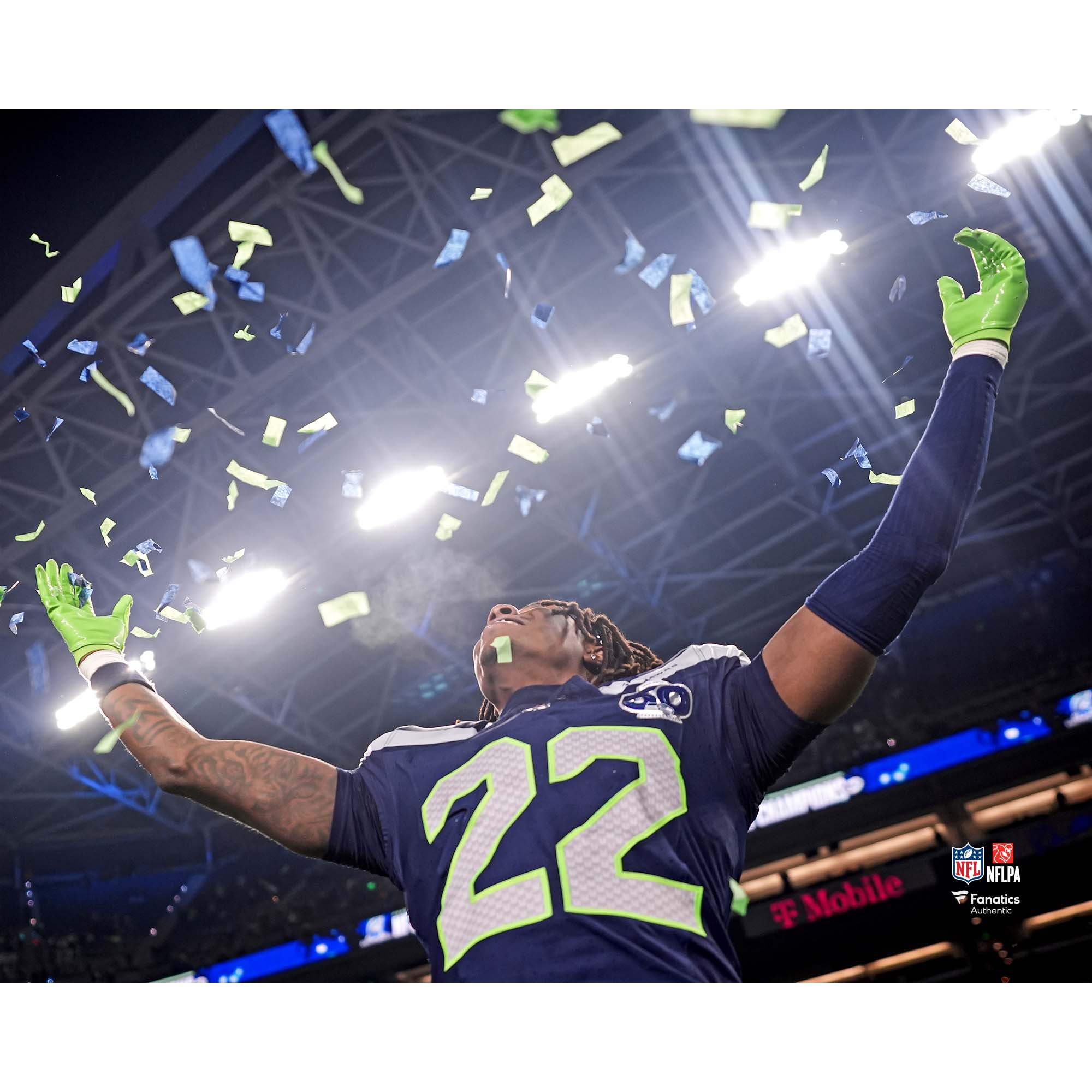 Foto von Rashid Shaheed, Seattle Seahawks, noch nicht unter Vertrag, bei der Konfetti-Feier des NFC-Meisterschaftssiegs 2025 Image