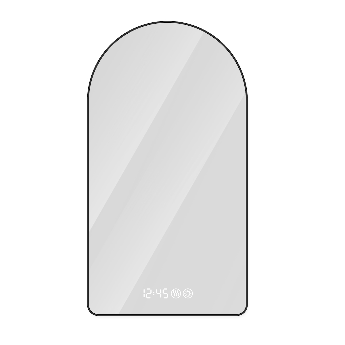 MODFU Badspiegel LED 120x60x3 cm mit LED-Beleuchtung dimmbar, Antibeschlag, Touch, Uhr, Temperaturanzeige, drei Lichtfarben, Schwarz+Silber Image