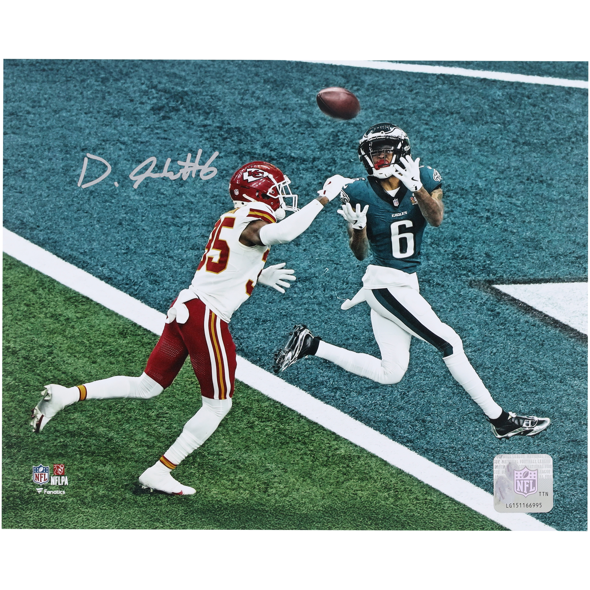 DeVonta Smith Philadelphia Eagles Autogramm 8" x 10" Super Bowl LIX Touchdown-Fang-Foto Image