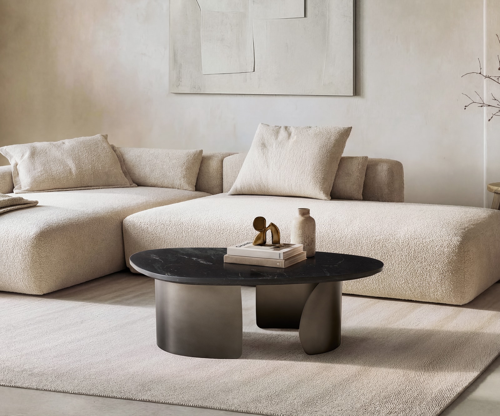 DELIFE Couchtisch Marvello 100x50 cm Marmor Schwarz Gold Metall Black Antique, Couchtische Image