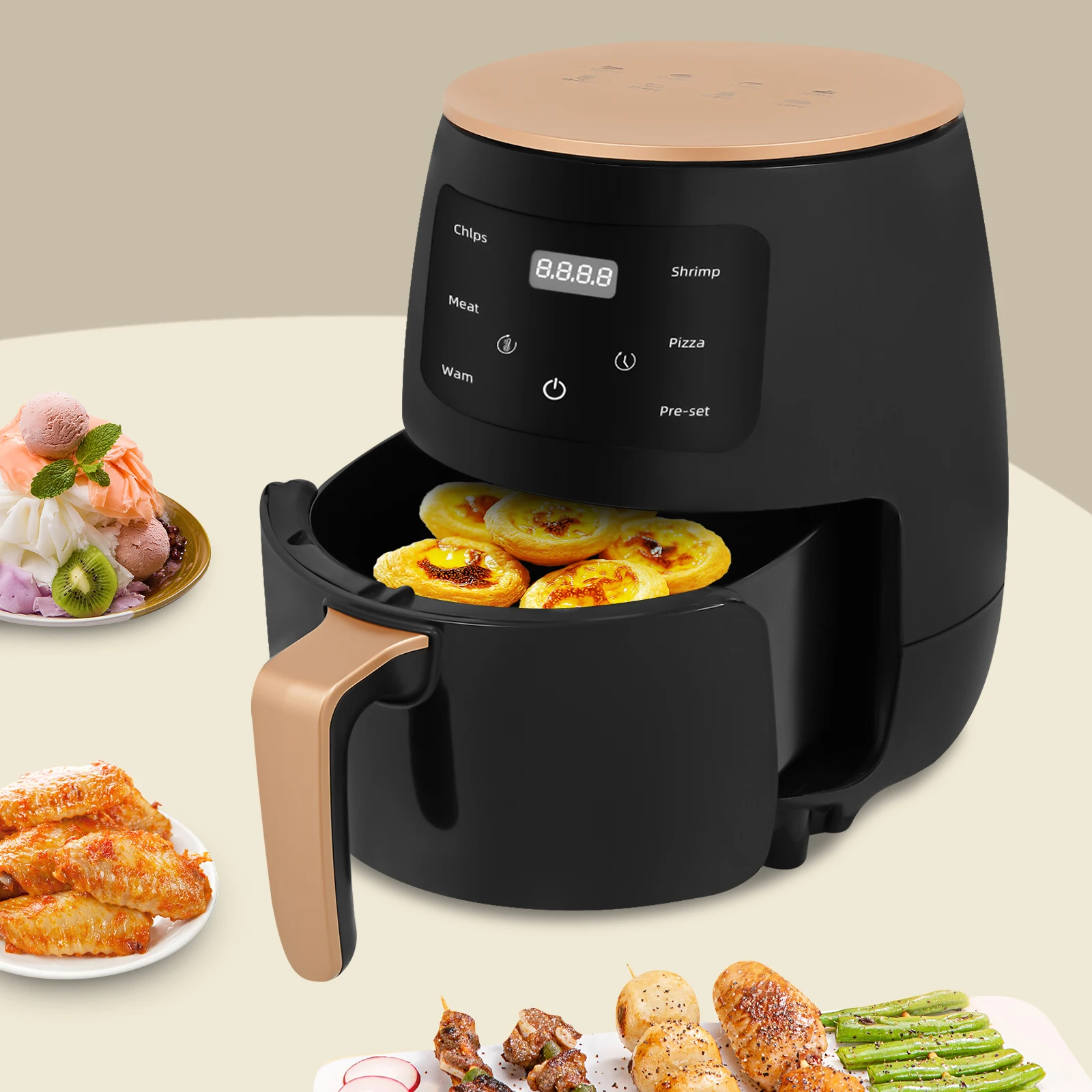 3,5 l Luftfritteuse, 2400 W elektrischer Heißfritteuse-Ofen zum Kochen in der Haushaltsküche, 410 ° F Max Temp,Braten, Backen, Plus Backen, Dörren Image