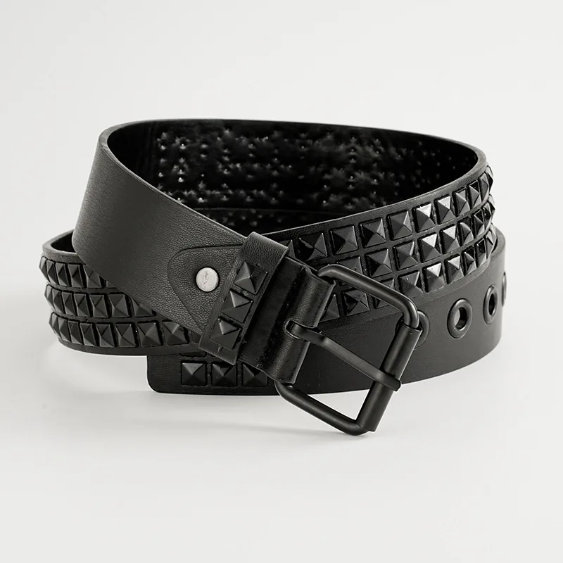 Senior Nieten Punk Stil Gürtel Männer und Frauen Universal Schwarz Mode Einfarbig PU Leder Jeans Zubehör Neue Casual Gürtel Image