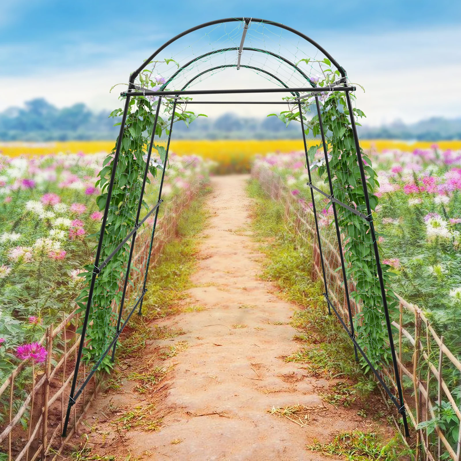 Rostbeständiges Gartenbogen-Spalier, Gartentunnel-Spalier, Kletternetz, Außenterrasse, Balkon, Dekoration für Pflanzenklettern Image