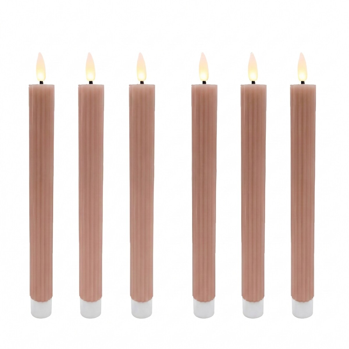 Relaxdays LED Stabkerzen, 6er Set, HxD: 25 x 2 cm, flackernde Flamme, Echtwachs, mit Rillen, flammenlose Kerzen, altrosa Image