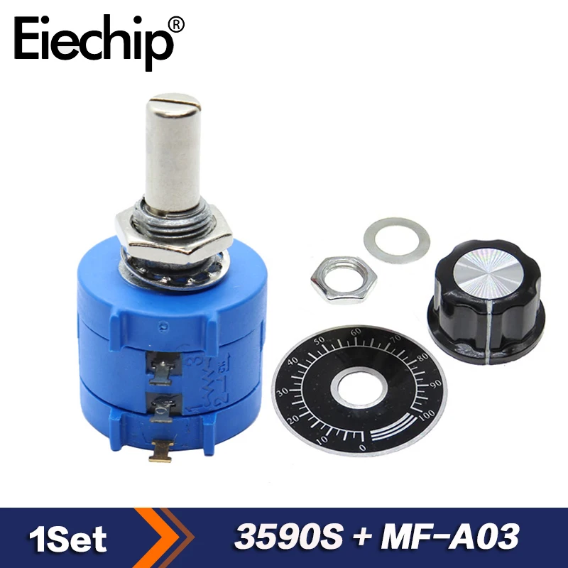 3590S 10K Multiturn-Potentiometer-Kit mit einstellbarem Widerstand 200 500 1K 2K 5K 10K 20K 50K 100K Ohm mit Potentiometerknopf Image