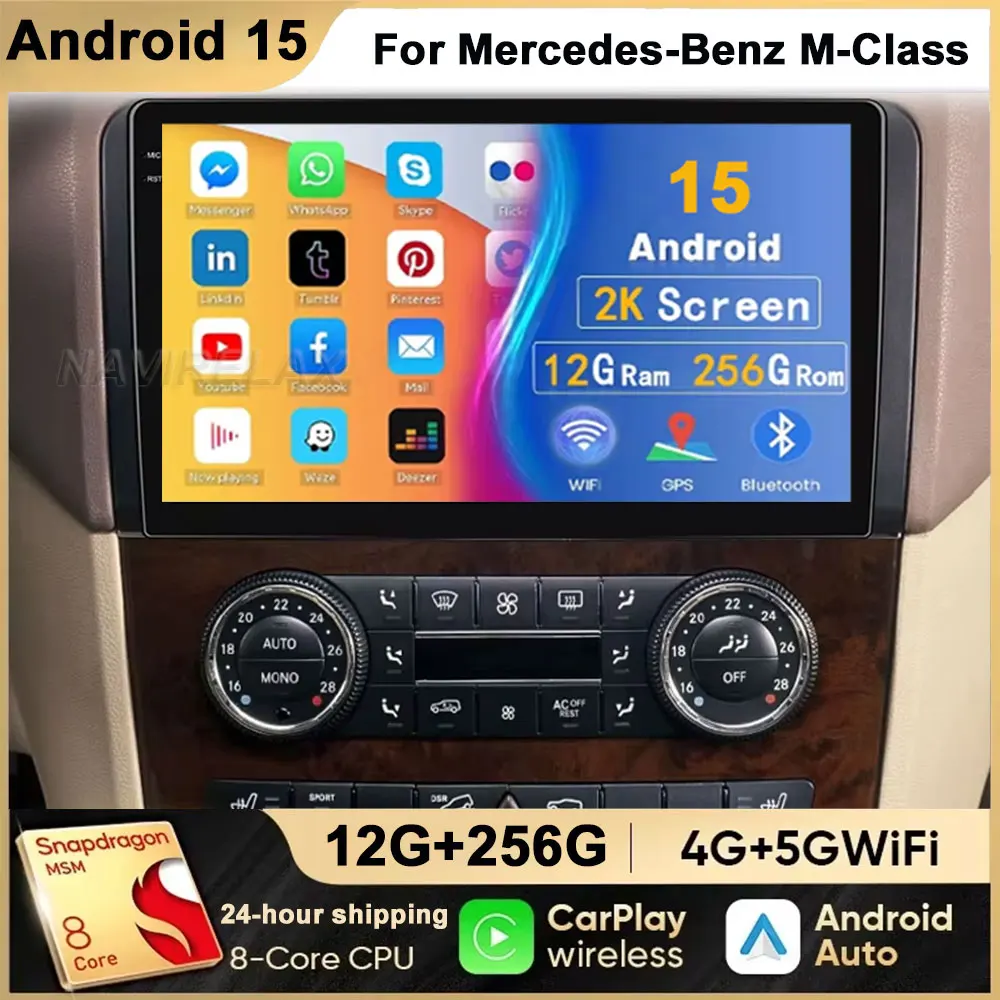 Android 15 Für Benz GL ML W164 ML350 ML500 X164 2005-2012 2K QLED Android Auto Radio multimedia Video Player GPS Stereo CarPlay Image