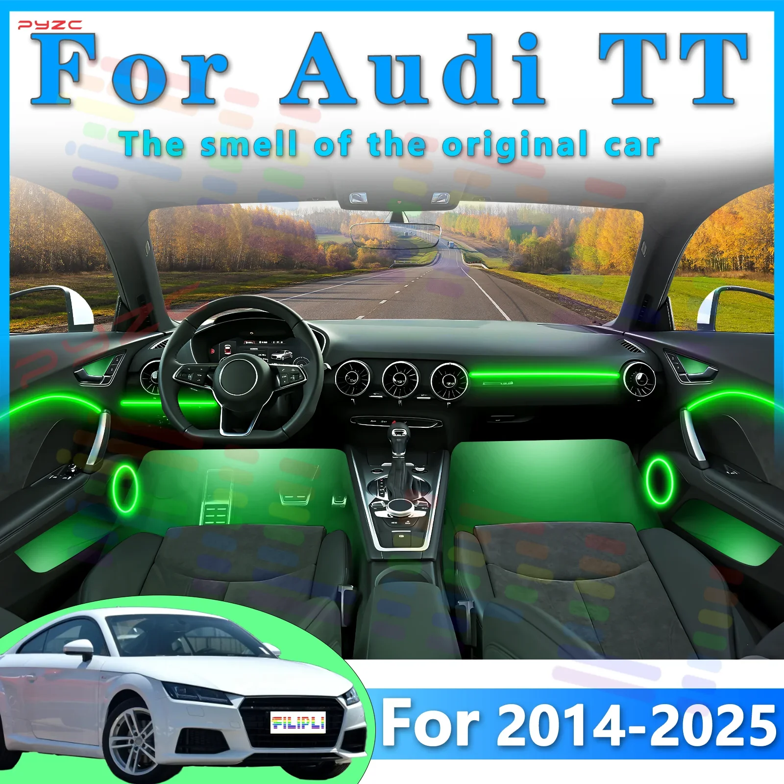 Für Audi TT 2-Türer 4-Sitzer-Innenraum-LED-Lichtleiste mehrere Modi 64s für verbesserte Fahrsensation und Umgebungsbeleuchtung Image