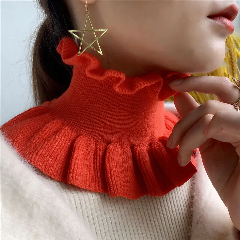 Winter Weibliche Wolle Stricken Pullover Falsche Colloar Warme Schal Koreanische Nette Doppel Rüsche Elastische Winddicht Nackenschutz Scarve Bib O70 Image