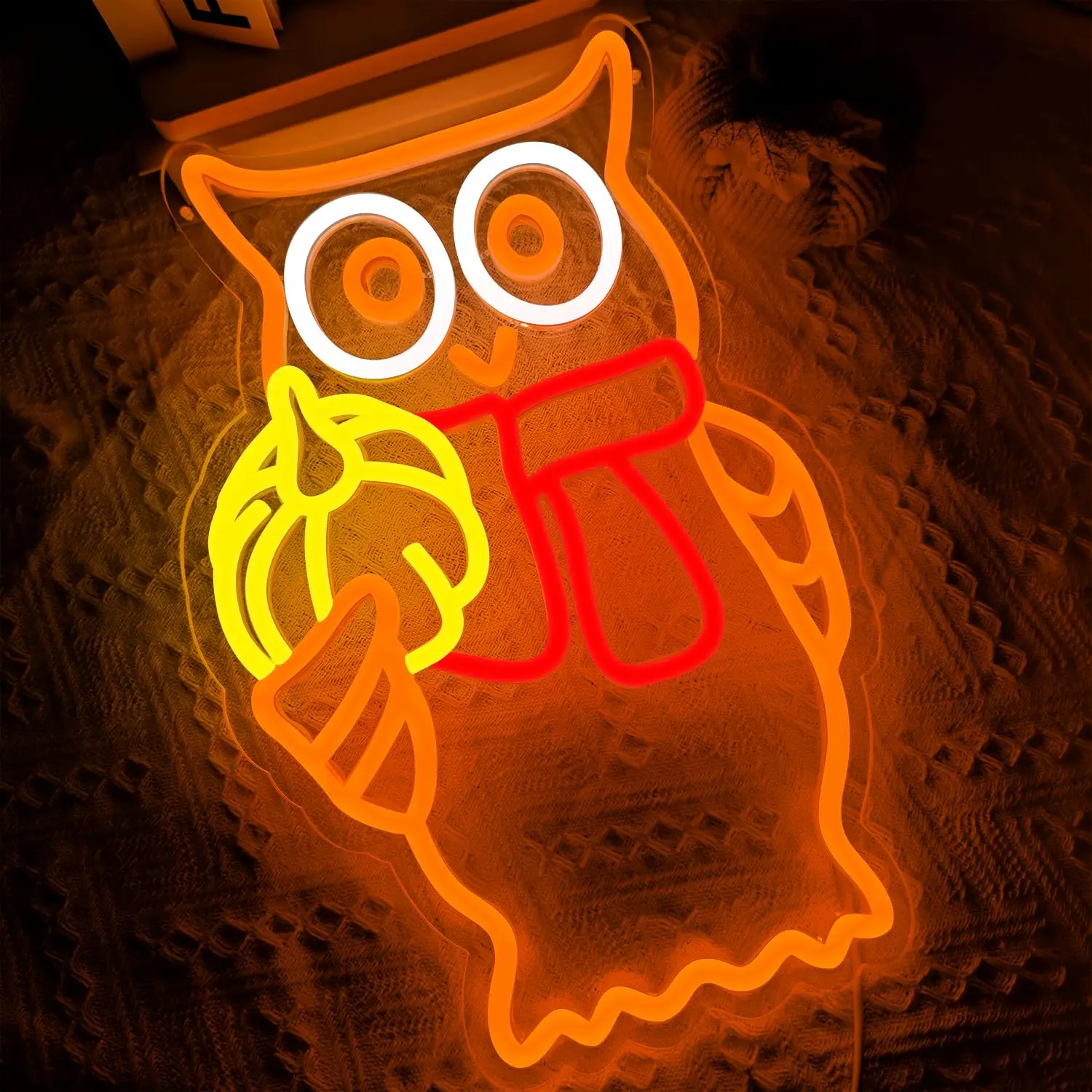 Kürbis-Eulen-LED-Neonschild für Wanddekoration, Thanksgiving, leuchtender USB-betriebener dimmbarer Schalter für Party, Karneval, Innendekoration