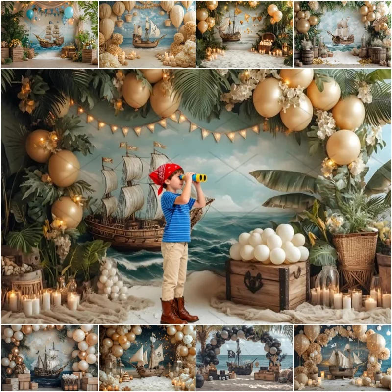 Piratenschiff Schatz Hintergrund Fotografie Junge Geburtstag Party Dekor Ballon Kuchen Zerschlagen Hintergrund Foto Fotostudio Schießen Image