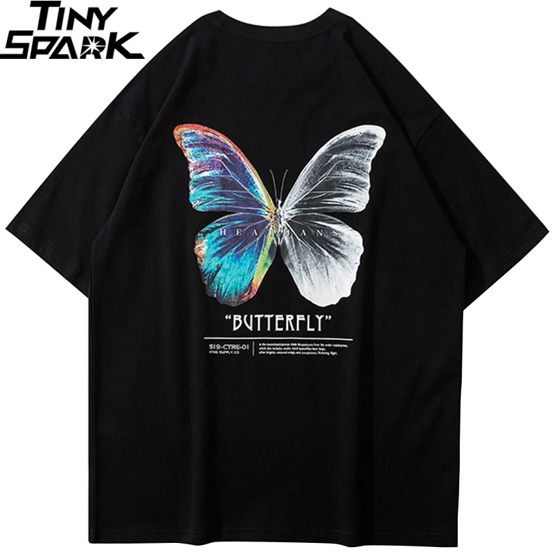 Hip Hop Oversize T Shirt Männer Streetwear Harajuku Farbe Schmetterling T-shirt Kurzarm Baumwolle Lose HipHop T-Shirt Plus Größe