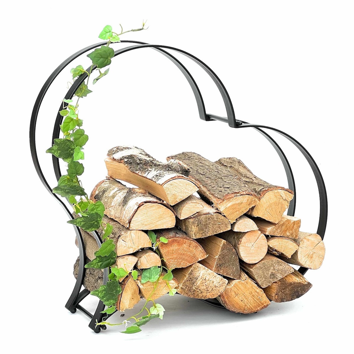 DanDiBo Kaminholzregal Innen Metall Schwarz Kaminholzständer Herz 96322 Holzkorb Kaminholzhalter Feuerholzregal Holzregal Image