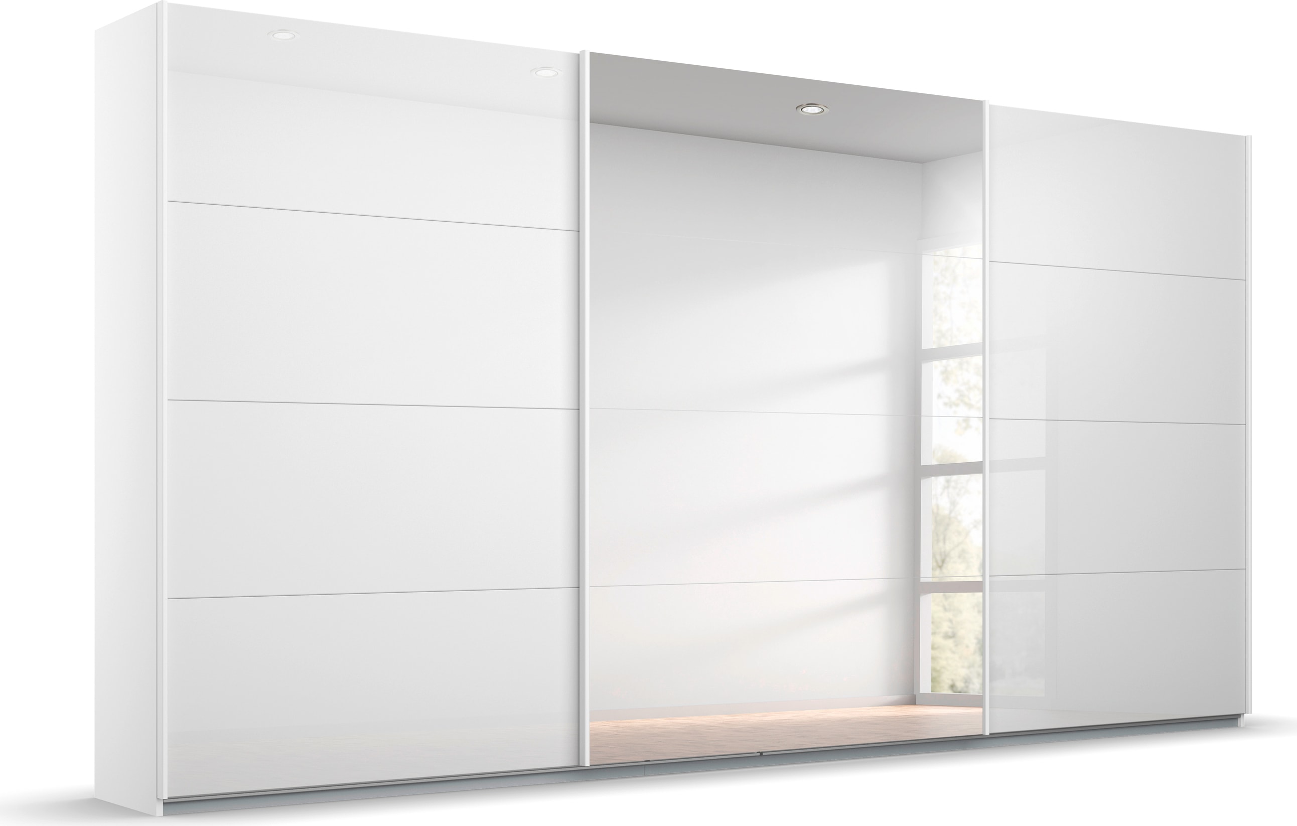 Schwebetürenschrank RAUCH "Kleiderschrank Schrank Garderobe Wäscheschrank Ankleide OTELI", weiß (weiß, hochglanz weiß), B:360cm H:229cm T:68cm, Holzwerkstoff, Schränke, Schwebetürenschrank, mit Spiegel, schlichte Dekor- oder Hochglanz-Front MADE IN... Image