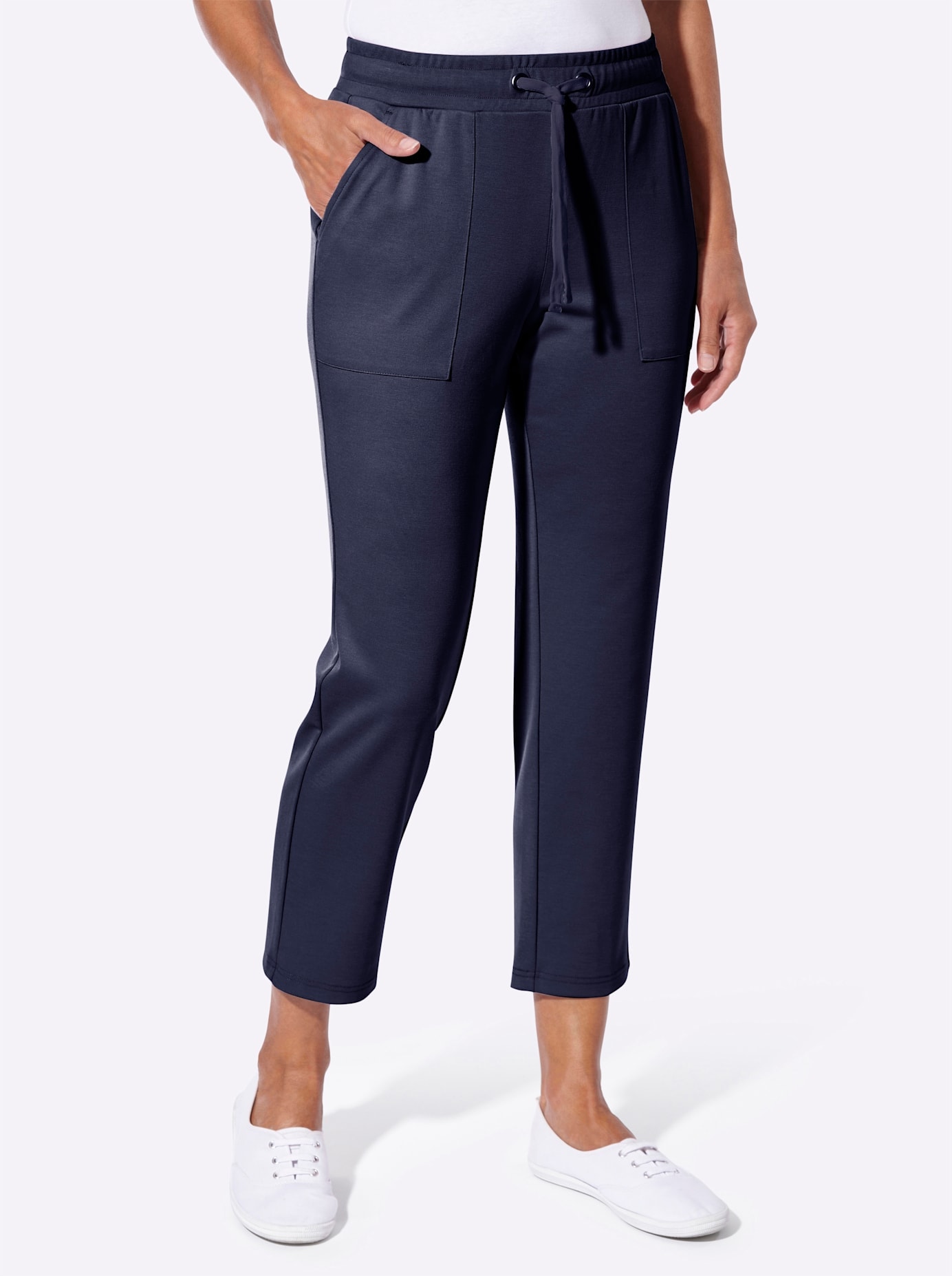 Jerseyhose CASUAL LOOKS, Damen, Gr. 52, Normalgrößen, marine, 76% Polyester, 20% Viskose, 4% Elasthan, unifarben, Hosen Jerseyhose