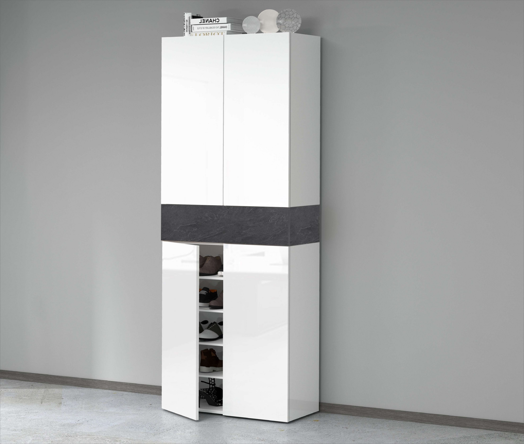 Schuhschrank HOME AFFAIRE "Savona", weiß (weiß hg, zement), B:76cm H:200cm T:35cm, Spanplatte, Schränke, Schuhschrank