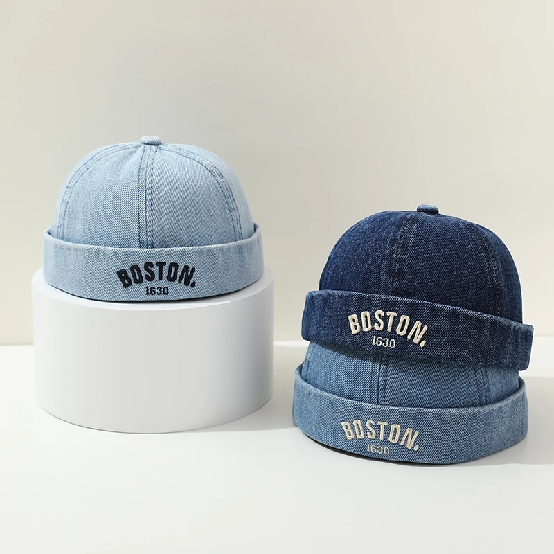 Blu Denim Melone Cap Baby Dome Cappello senza tesa 1-3Y Bambini Beanie Cofano con coulisse Moda Bambini Padrone di casa Cappello Hip Hop Docker Caps