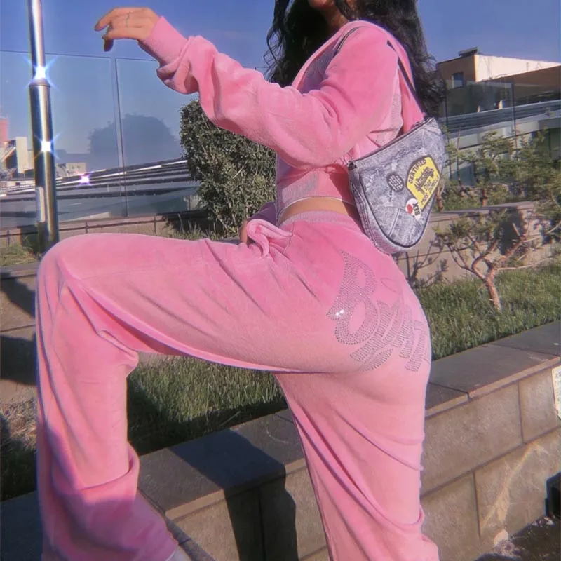 Bratz Letter Rhinestone Hoodie Women Y2K Street Style New Clothes Glitter Print Long Sleeve Casual Top for Ladies