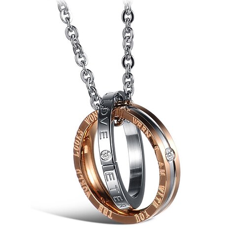 collana da uomo in lega con anelli intrecciati, oro nero e rosa, ideale per San Valentino, matrimoni e regali, con design elegante e finitura di alta qualità