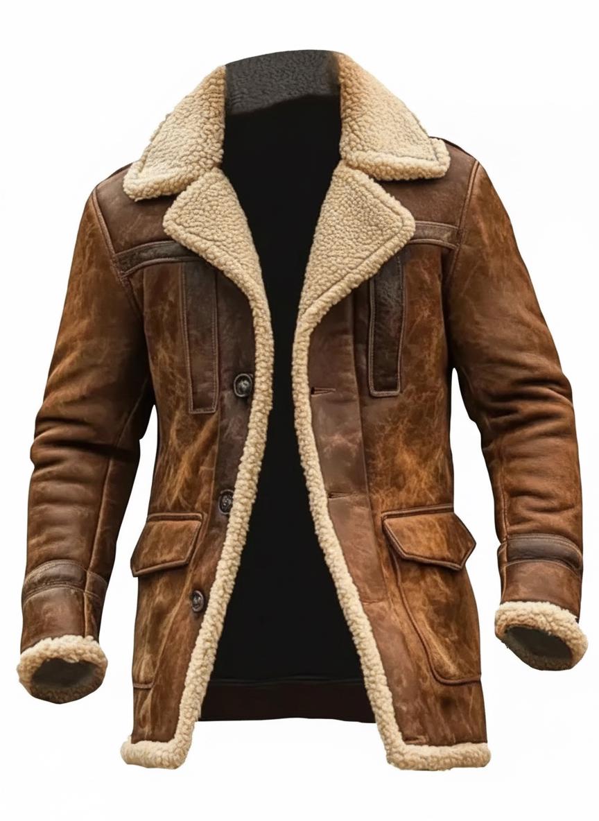Giacca da aviatore in vera pelle di montone marrone fatta a mano, giacca da aviatore da uomo in vera pelle di montone, cappotto invernale in pelle, gi