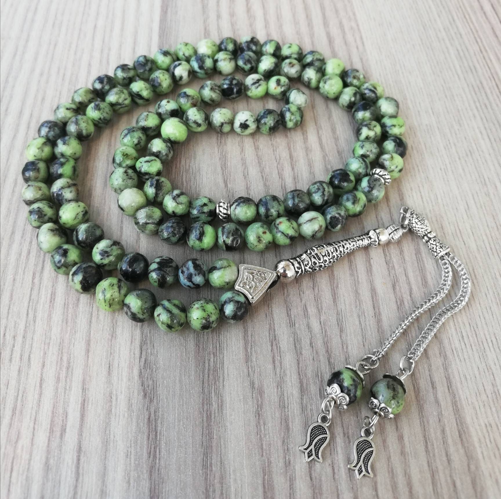 VERA giada verde, perline di preghiera islamiche, pietra naturale, 99 perline, Tasbih, Misbaha, Tasbeeh, musulmano, Misbah, Tasbih 99, Tasbih personal