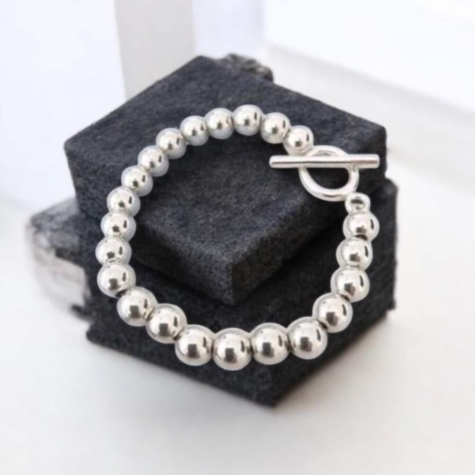 Set in argento sterling 925 massiccio composto da bracciale a sfere in argento, bracciale da damigella d'onore, pallina, bracciale con perline in arge