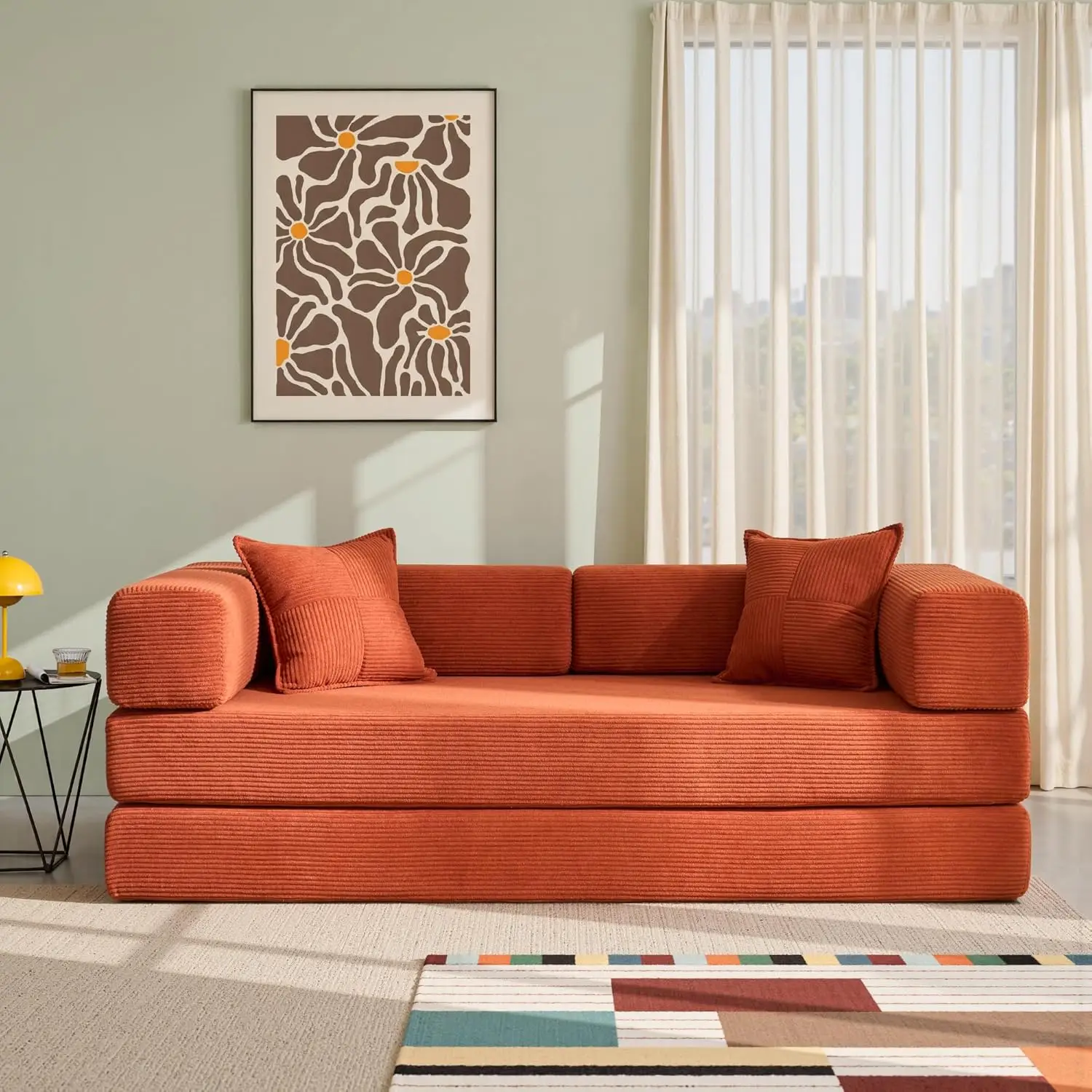 160 cm faltbares Schlafsofa, doppeltes modulares Boden, Kordelwolken-Metallrahmen, 2-Sitzer-Gästebett, rutschfest, waschbar, individuell Image