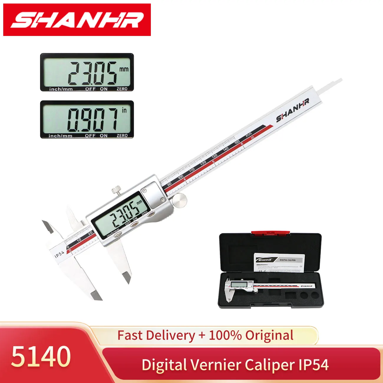 SHANHR Präzisions-Digitalmessschieber aus Zinklegierung, Edelstahl, 0–150 mm, Messwerkzeug mit Aufbewahrungsbox für Technik und Heimwerker Image
