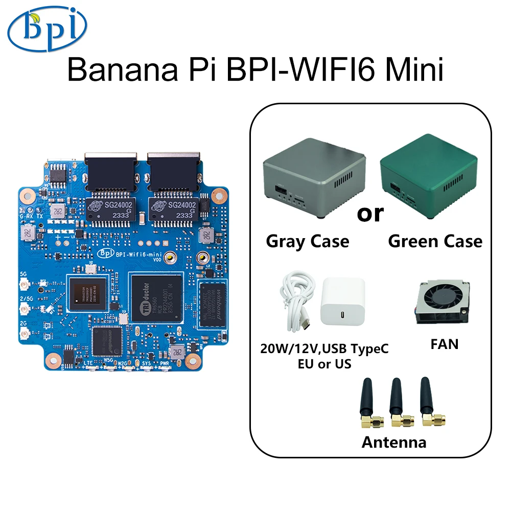 Banana Pi BPI-WIFI6 Mini Open-Source WiFi 6 Router-Board Dual-Core ARM SoC TR6560 TR5220 mit Antennengehäuse Smart-Routing SBC Image