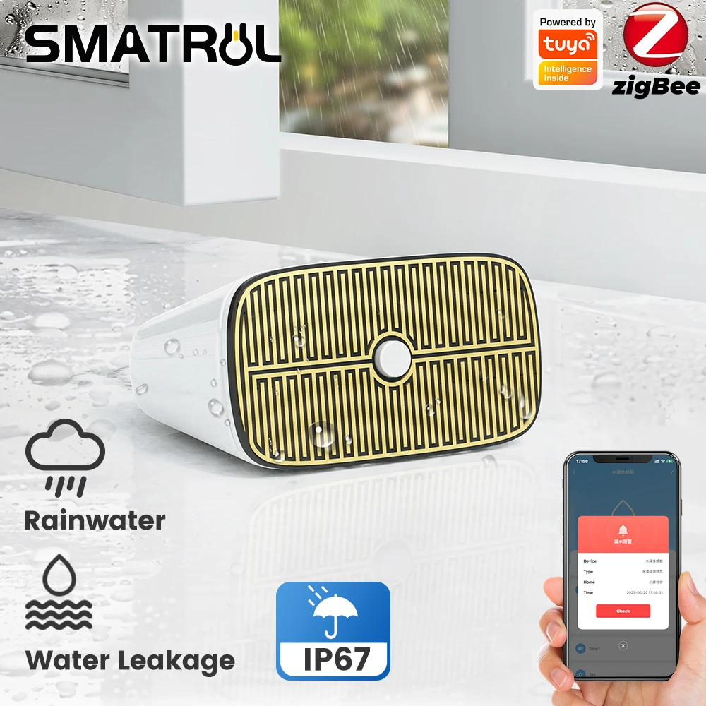 SMATRUL Tuya Zigbee3.0 Regenwasser-Leckage-Sensor Wasser-Regen-Überschwemmungs-Detektor IP67 Wasserdicht Kabelloser Sensor Smart Life App Fernverbindung Image