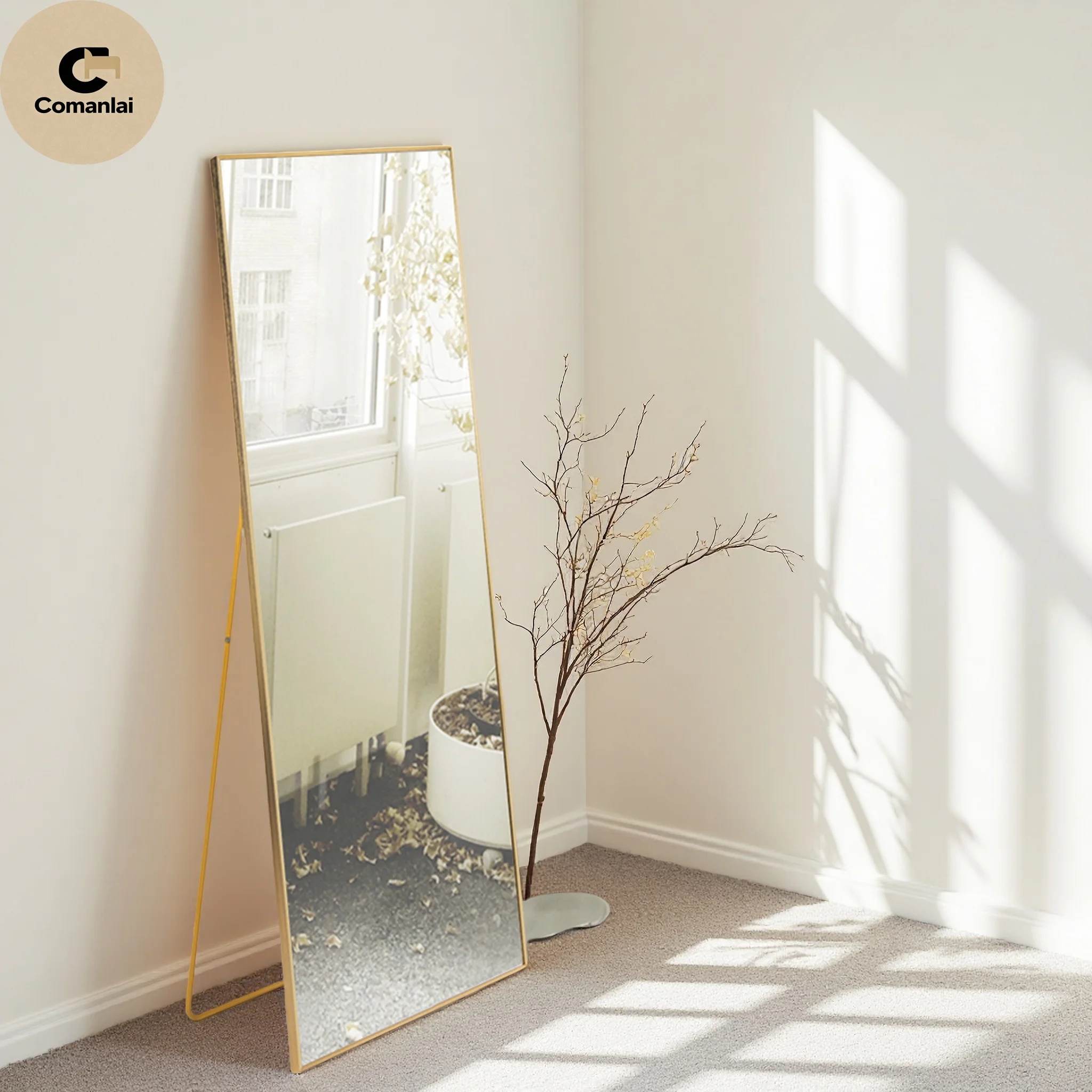 Comanlai Ganzkörperspiegel, 150×40 cm Metallrahmen, Standspiegel, HD-Wandspiegel mit Haken, Bruchsicher und Leichtgewichtig