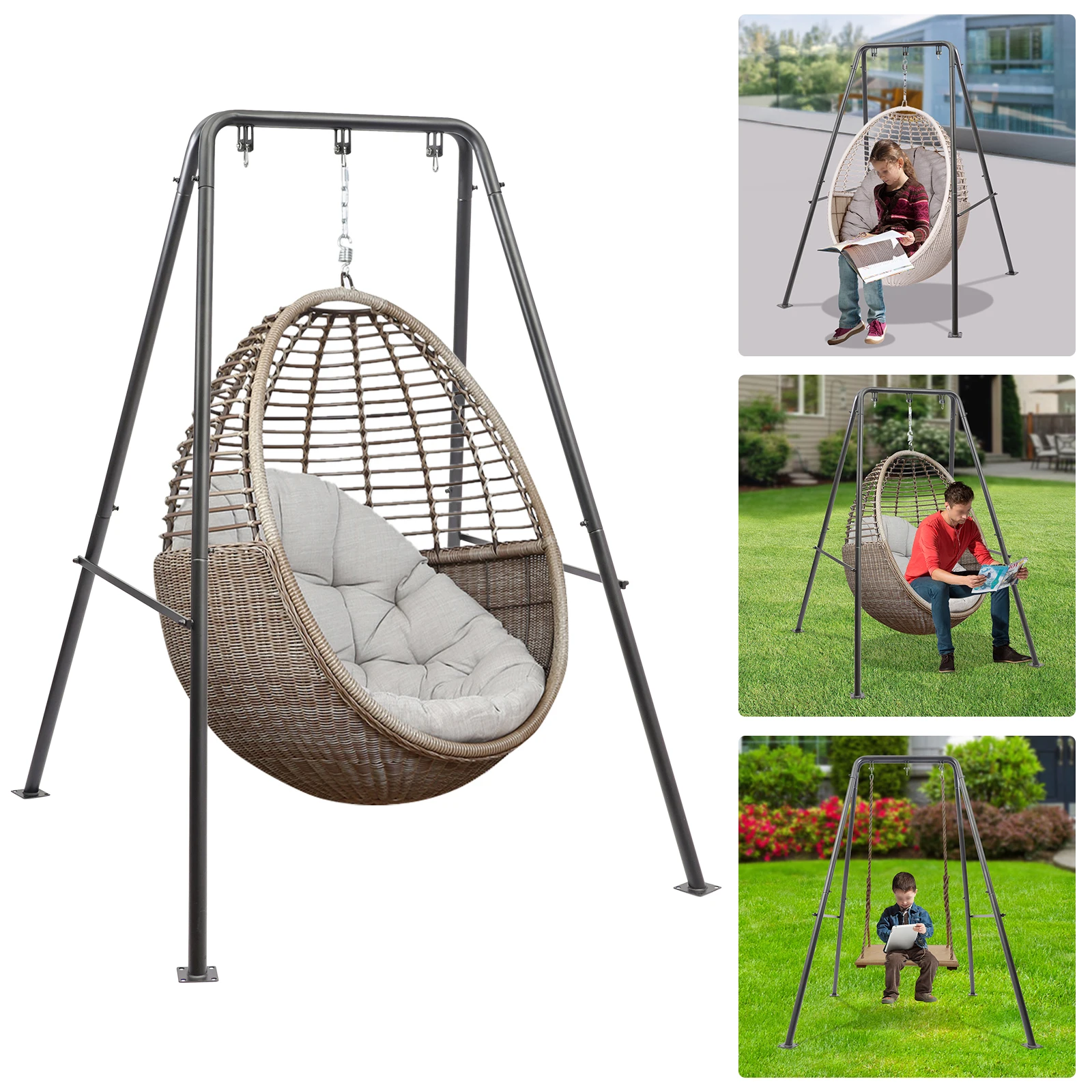 A-Rahmen Hängesessel-Gestell, Metall-Hängesessel-Rahmen, Schaukelsitz-Stützgestell mit 3 Haken für Innen- und Außenbereich Image
