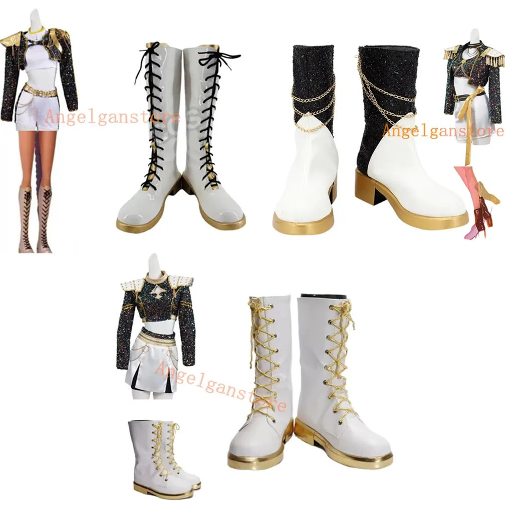 Mädchen KDH Zoey Weiße Stiefel Rumi und Mira Schwarz-Goldene Tanzoutfit-Schuhe Cosplay-Stiefel Halloween-Karneval Kinderstiefel
