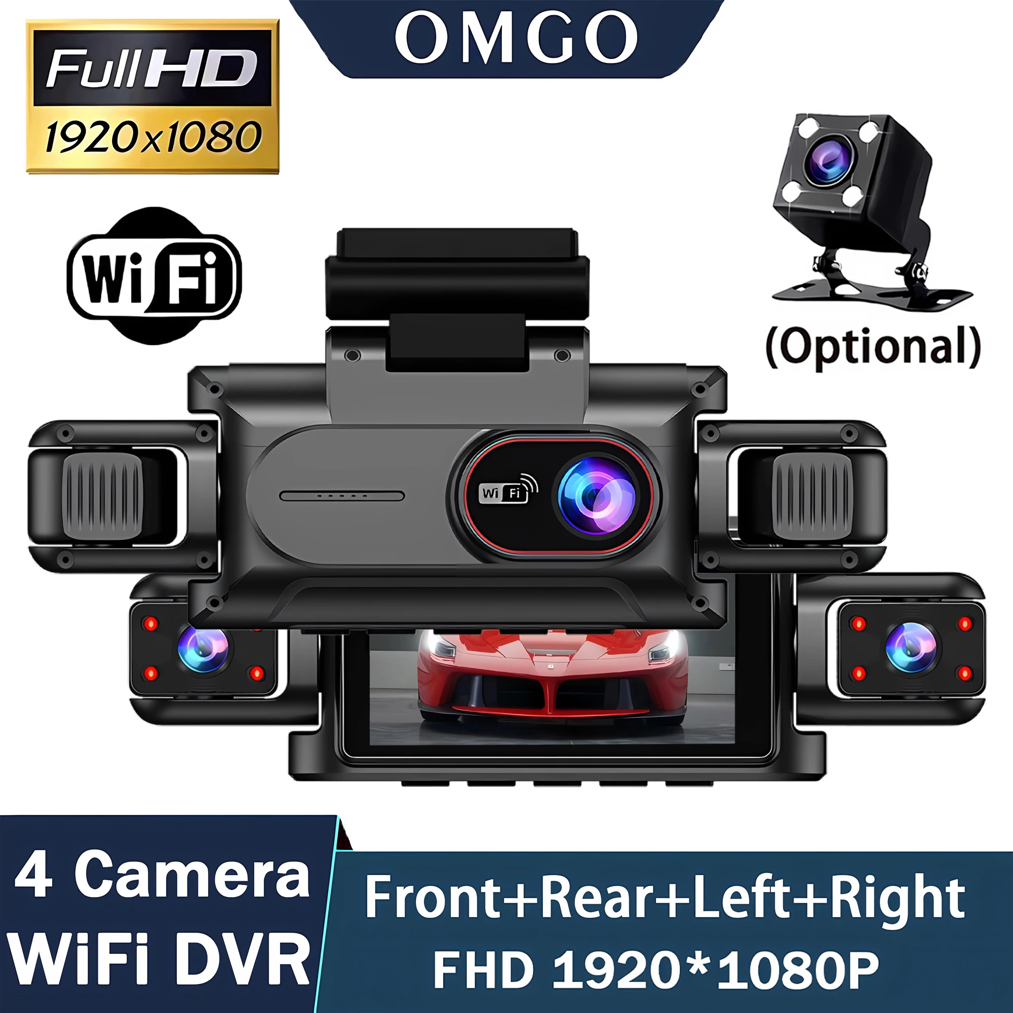 Dashcam für Autos 4-Kanal Black Box WLAN Fahrkamera FHD 1080P Nachtsicht Endlosaufnahme mit Verkabelungsset Auto-Zubehör Image