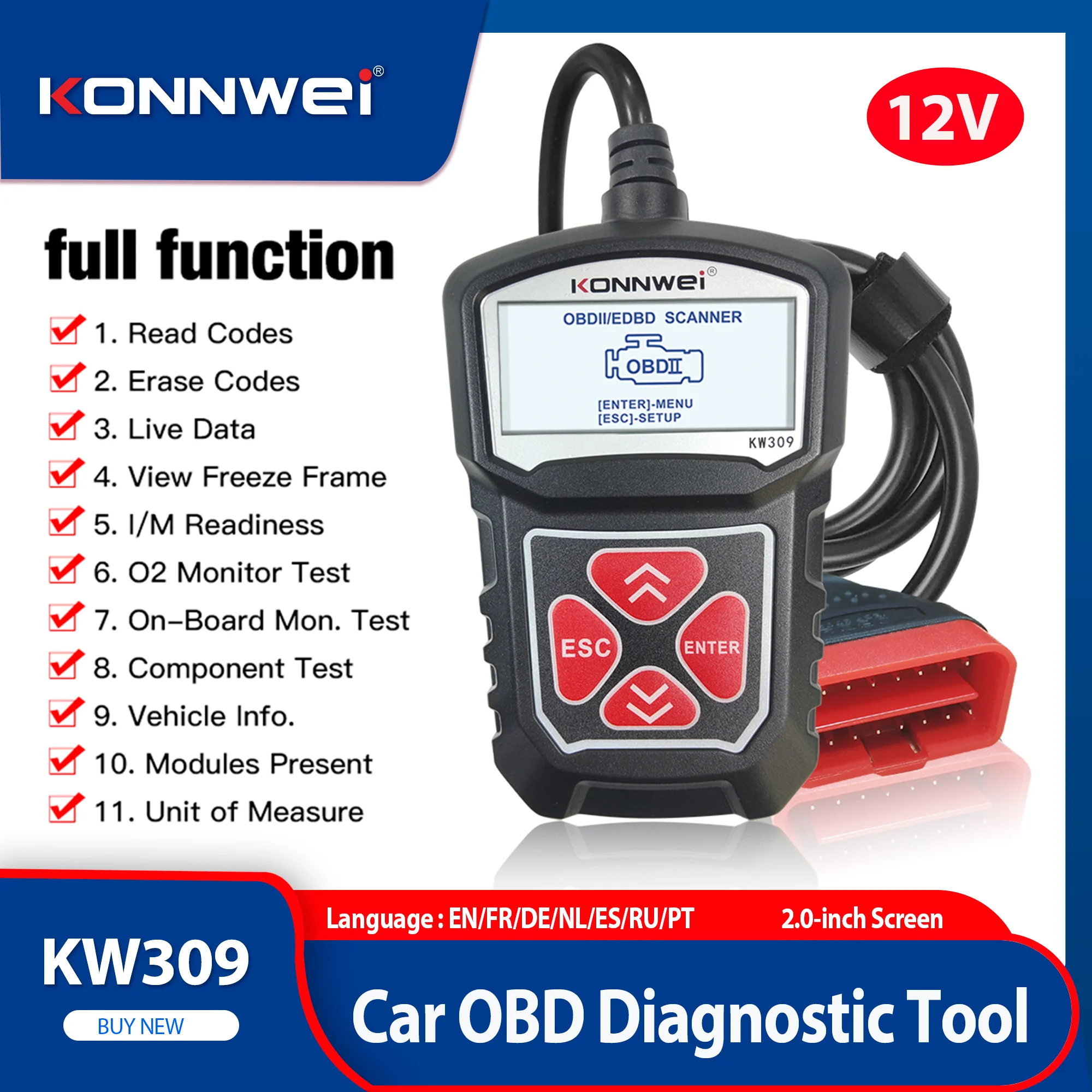 2026 KONNWEI KW309 Auto OBD2 Scanner Diagnose Werkzeug 12 V EOBD Automotive Live Daten Fehler Code Lesen Löschen Diagnose Werkzeug PK Elm327 Image