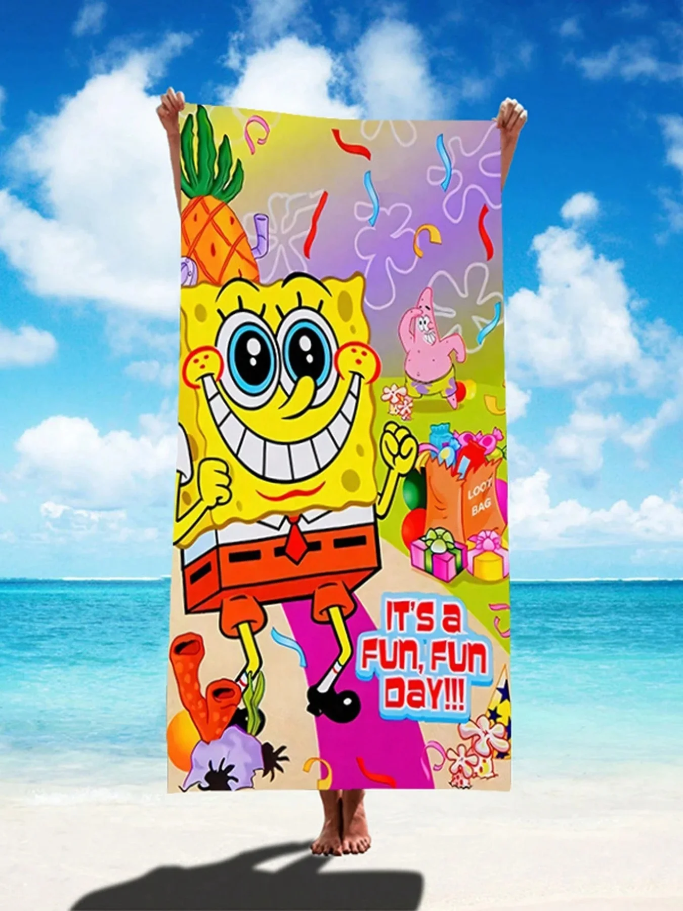 Schwimm-Badetücher mit SpongeBob- und Patrick-Sternmuster, super saugfähig, leicht und tragbar, wind- und sonnenfest Image