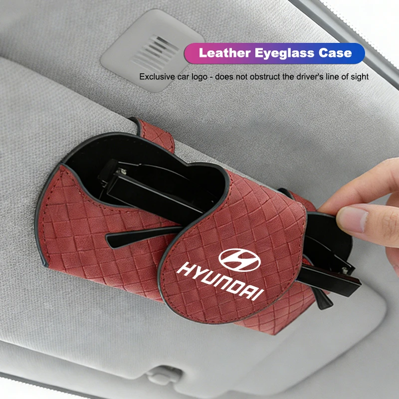 Auto-Sonnenblenden-Brillenetui, kariertes Leder, Sonnenbrillen-Aufbewahrungsclip für Hyundai Palisade Bayon Tucson Inster NEXO Creta i30 i20 i10 Image