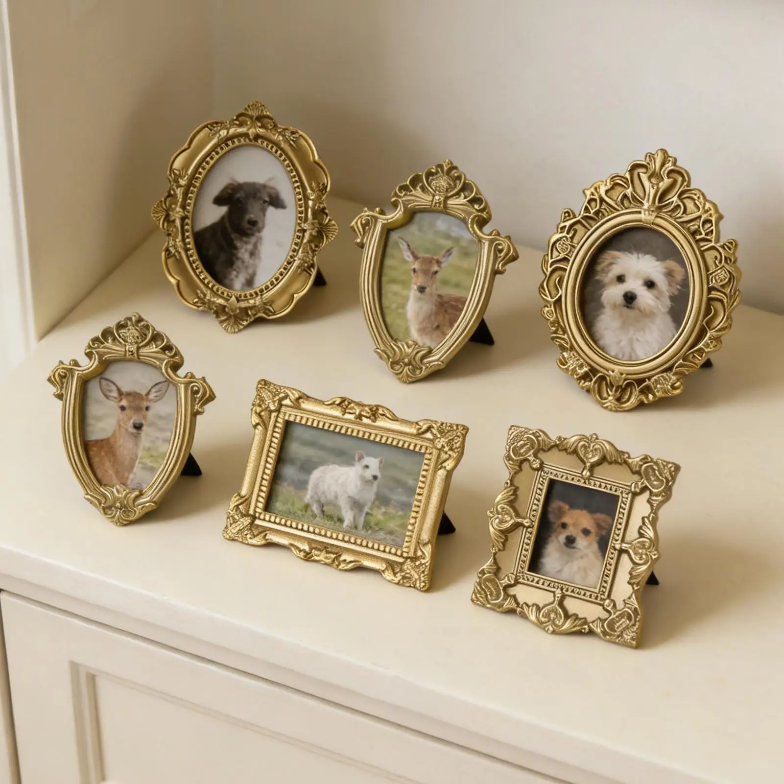 5 Stück Mini Vintage Rahmen Antik Harz Fotografie Dekor Wand Fotorahmen Gale Wand Bild Tischrahmen Retro Spitze Fotorahmen
