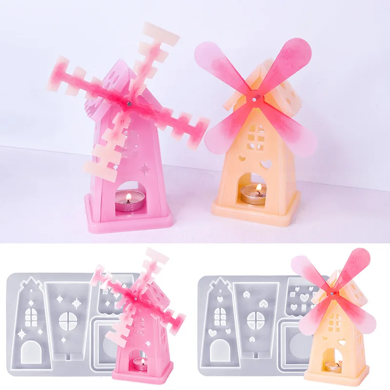 Windmühle Ornament Silikon Formen DIY Teelicht Tasse Haus Halter Gips Zement Form Dekorationen Epoxidharz Form Liefert Image