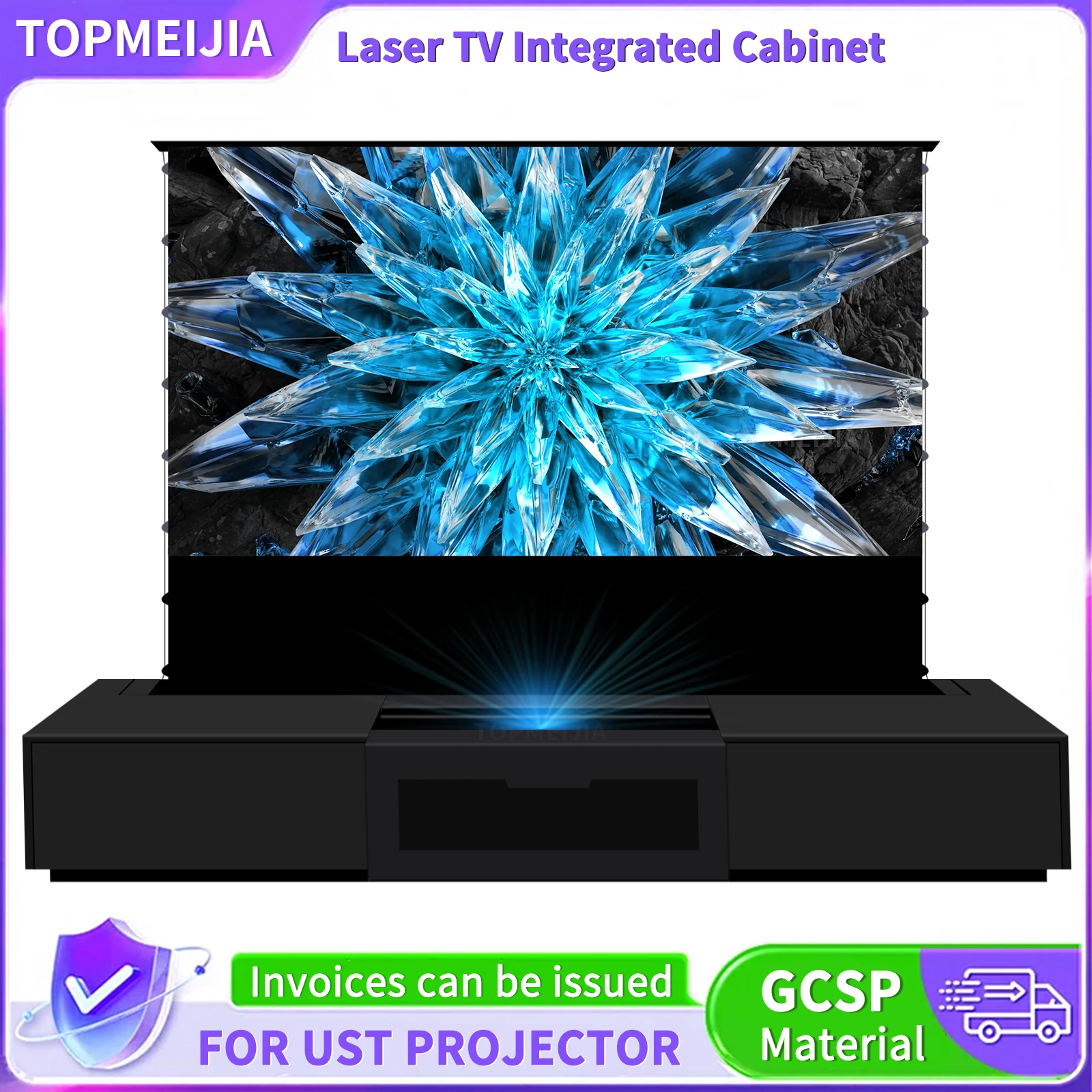 100/120/150'' bodensteigende Projektorleinwand und motorisierter Laser-TV-Schrank für AWOL 3500 Pro, 3500 Lumen, 4K-UST-Laserprojektor Image