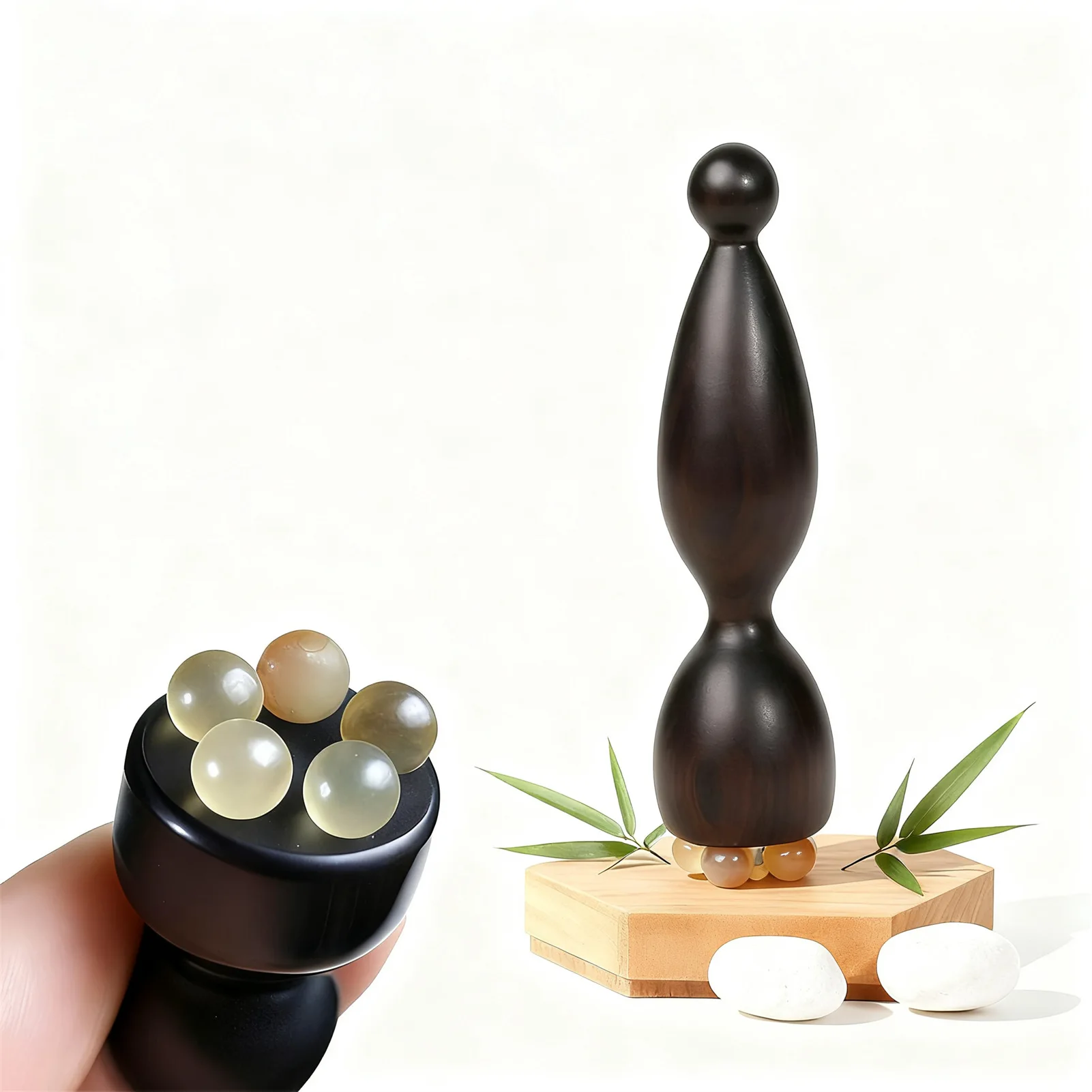 Holz-Horn-Lotus-Augenmassagegerät, kleines Gua-Sha-Tool zur Stimulation, Akupressur, Lymphdrainage und Hautpflege Image
