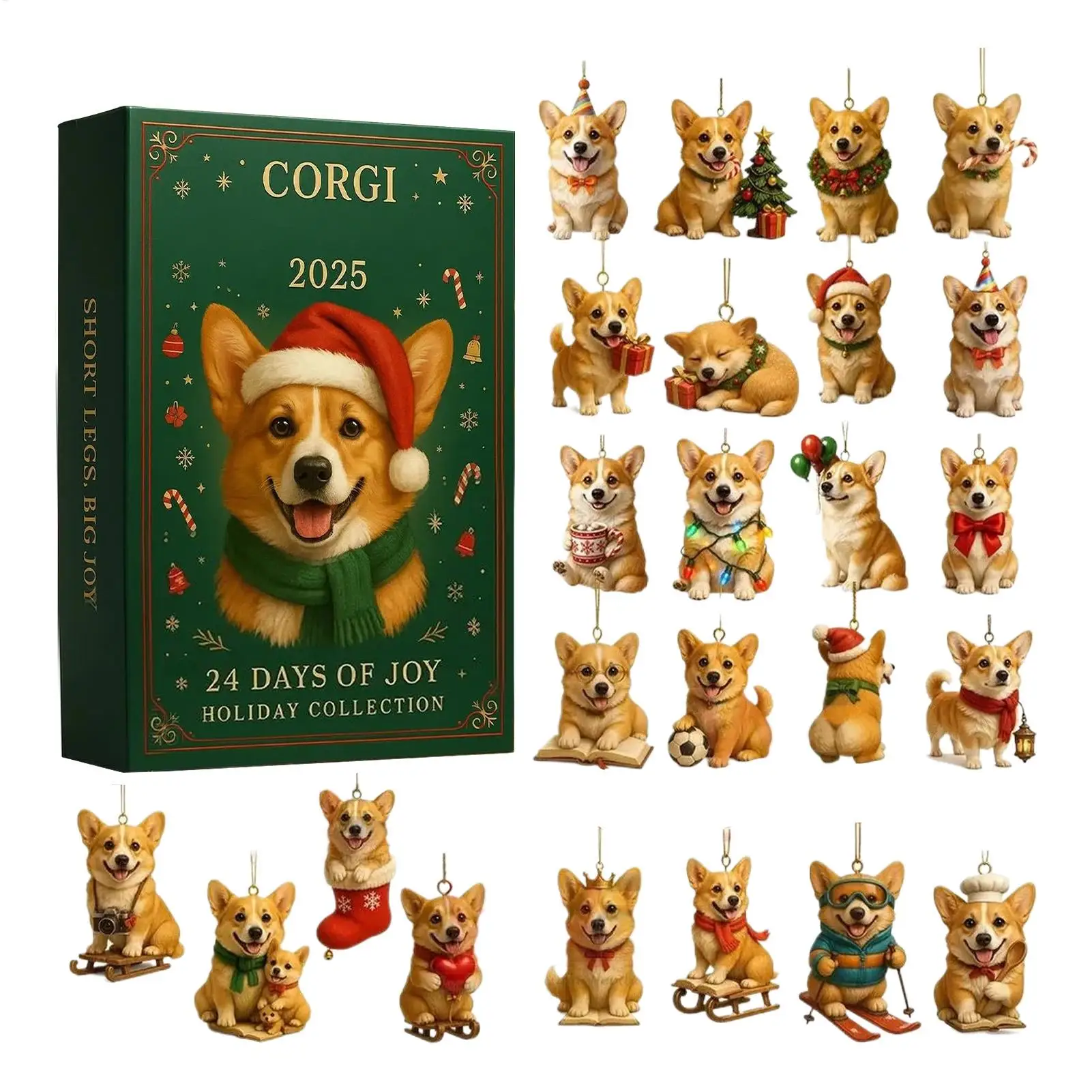 2D-Acryl-Hunde-Adventskalender, wiederverwendbar, 24 Tage, Weihnachten, Countdown-Kalender, Ornamente, Welpen-Dekorationen, Geschenke Image
