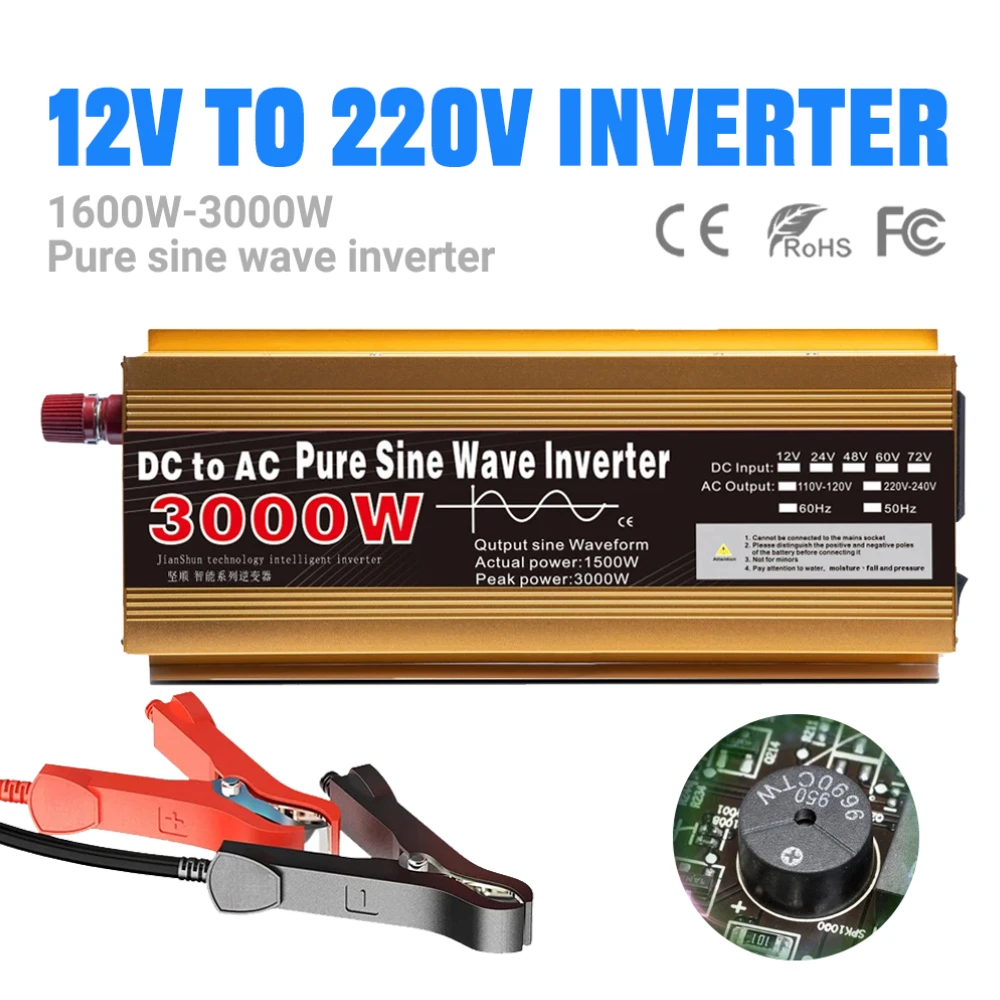 Reiner Sinus-Wechselrichter, 1600 W–3000 W, 12 V auf 220 V DC AC-Konverter mit Multifunktionssteckdose für Auto- und Solarsysteme Image
