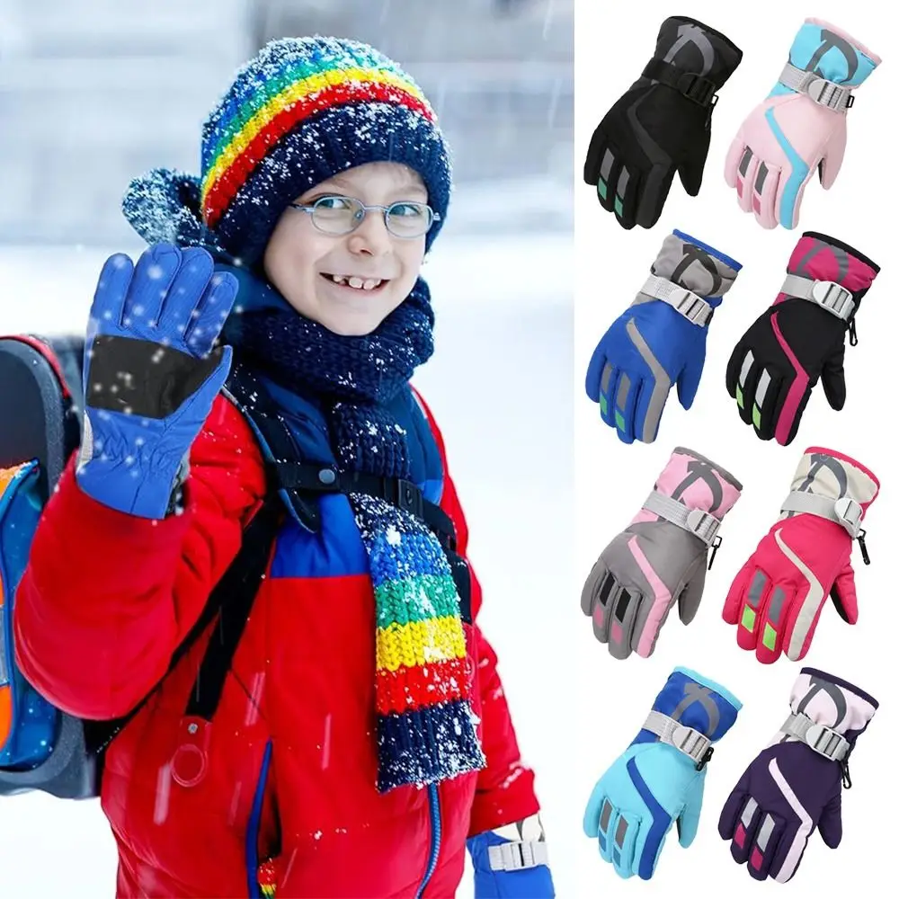 Neue Mode Winddicht Kinder Ski Handschuhe Nicht-slip Verdicken Warme Kind Handschuhe Wasserdichte Winter Warme Schnee Snowboard Image