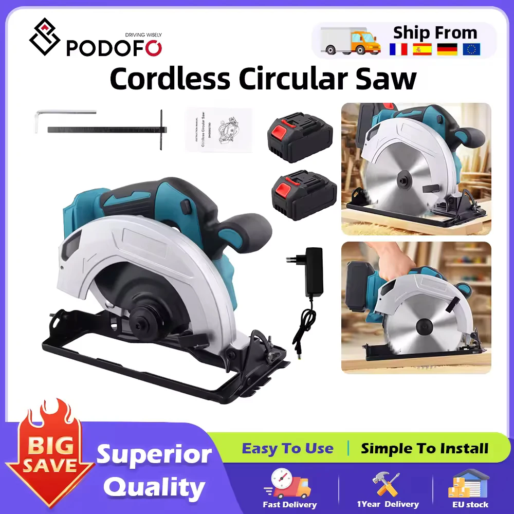 Podofo Akku-Kreissäge Elektrische Kreissäge 5000 U/min Handgeführtes Holzbearbeitungswerkzeug für Makita-Akkus Image