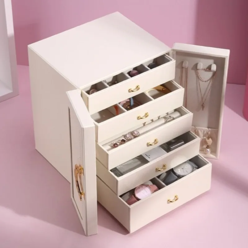 Schmuck-Aufbewahrungsbox aus Leder, große Schmuck-Vitrine, Damen-Halsketten-Anhänger-Organizer, Boxen, Schmuckstück, Ohrringe, Ringetuis Image