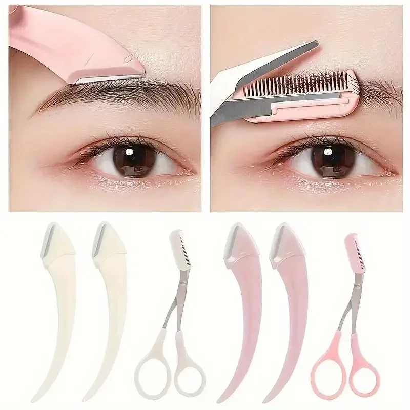 Augenbrauentrimmer-Set, gebogener Augenbrauenrasierer, Augenbrauenschere mit Kamm, praktische, einfache Schönheitswerkzeuge für Anfänger Image